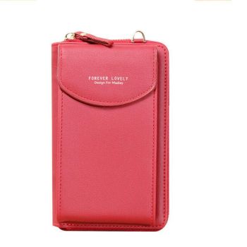 Women Pouch Bag Mobile Phone Bag Pu Leather Crossbody Purse Wallet Shoulder Bag - Red