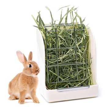 Pet Rabbit Hay Feeder Small Animal Hamster Pig Less Wast Hay Rack Corner Plastic - Blue