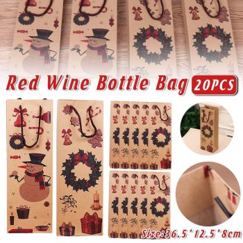 20PCS Christmas Wine Bottle Gift Bags Kraft Paper Red Wine Bag Holiday Set - Christmas Snowman