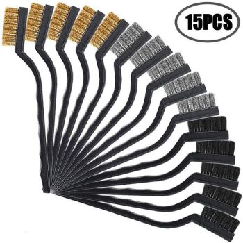 15PCS Stainless Steel Nylon Brass Scrub Brushes Metal Remover Mini Wire Brush Set