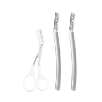 3Pcs Eyebrow Razor Set Facial Hair Remover Dermaplaning Shaving Tool Kit - Clear eyebrow*2+ Scissor comb