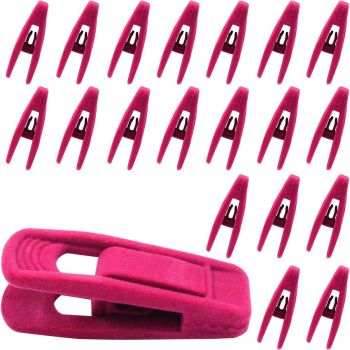 Clothes Drying Clips 20 Pack Velvet Flocking Trouser Pegs Hanger Grip Clamp Set - Rose Red