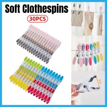 30pcs Household Clothes Clip Non Trace Soft Grip Clothespins Laundry Pegs Hanger - Colourful
