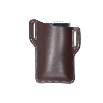 Leather Phone Holster Pouch Belt Clip Loop Waist Bag Cover Case for Men - Brown