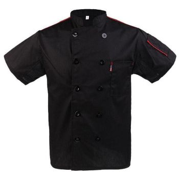 Black Unisex Mesh Sleeve Chef Coat Jacket Restaurant Hotel Cook Short Uniform - XL