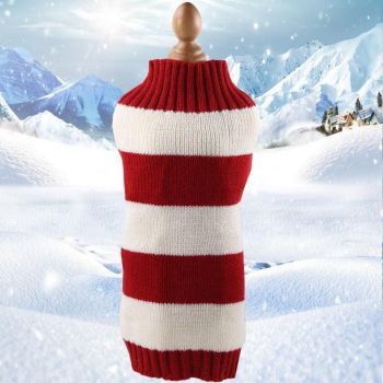 L Red Thick Stripes Jumper Sweater Cat Knitted Coat Puppy Pet Winter Knitwear