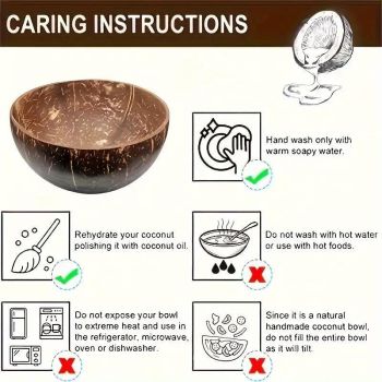 4Sets Natural Coconut Shell Bowls Tableware for Rice Dessert Salad