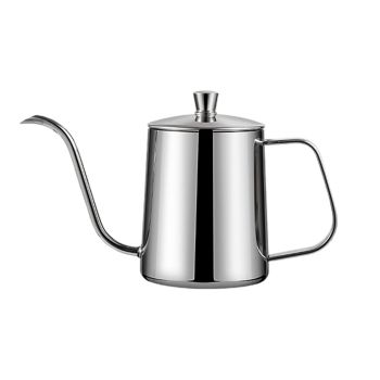 Hand Drip Coffee Pot Stainless Steel Fine Spout Hanging Ear Filter Cup Kettle - Silver