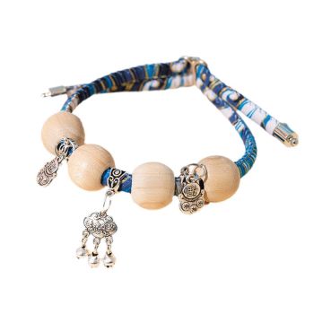 Camphor Wood Bead Collar with Bell Necklace for Cats and Dogs Pet Accessories - Pink-Longevity Lock