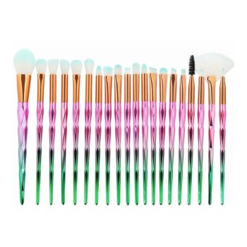 20 Pcs Eye Make-Up Brushes Diamond Unicorn Eyeshadow Eyebrow Blending Brush Set - Green and Pink