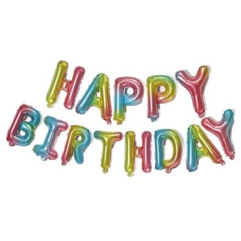 40Cm 3D Happy Birthday Letters Balloons Inflating Foil Banner Bunting Celebrate - Light Blue