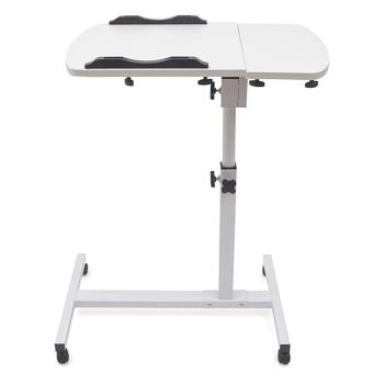 Adjustable Folding Computer Desk Stand Floor-Standing Movable Bedside Table - White