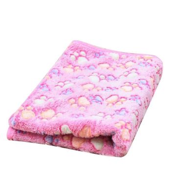Medium Size Pet Mat Paw Print Cat Dog Puppy Fleece Soft Pet Blanket Bed Cushion - Beige