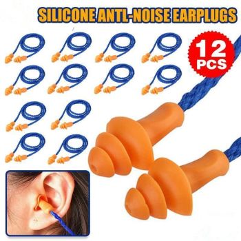 12X Reusable Corded Silicone Earplugs for Sleeping Working Travelling
