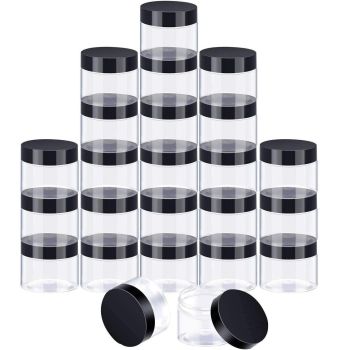 10pcs Wide Mouth Plastic Jars Black Lid Transparent Skin Care Cream Containers - 40ml
