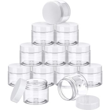 10pcs Transparent Wide Mouth Cream Dispenser White Lid Bottle Plastic Jar - 40ml
