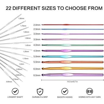 22PCS Crochet Hook Set Aluminium Knitting Needles with Case for DIY Yarn Craft