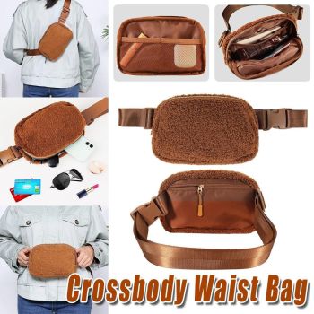 Brown Belt Bag Sherpa Crossbody Bags for Women Fanny Pack Running Workout Hiking