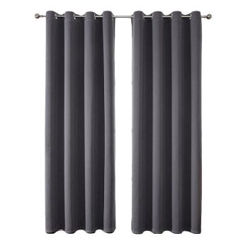 2pcs Semi Blackout Curtain Fabric Solid Colour Home Decor Drapes for Living Room - Black - 132x213cm
