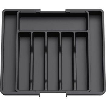Extendable Cutlery Storage Box Household Portable Retractable Tray Organizer - Black