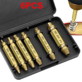 6Pcs Screw Extractor Set Broken Bolt Remover Damaged Stripped Drill Bits