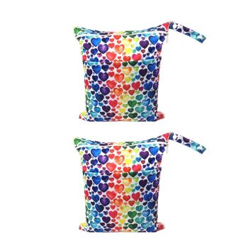 2PCS Cartoon Printed Diaper Bag Double Zipper Washable Storage Organizer - Blue Heart