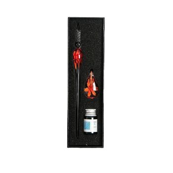 Crystal Flower Glass Dipping Dip Pen Writing Set Gift Pack Fountain Calligraphy - Orange