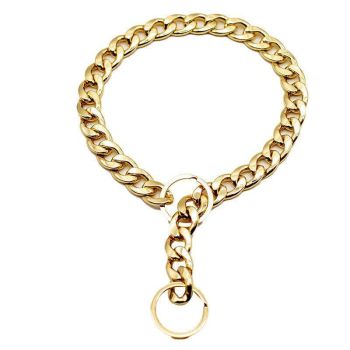 Dog Chain Collar Heavy Duty Choker Double Pet Slip Check Twist Link Chrome Chain Gold - 35CM