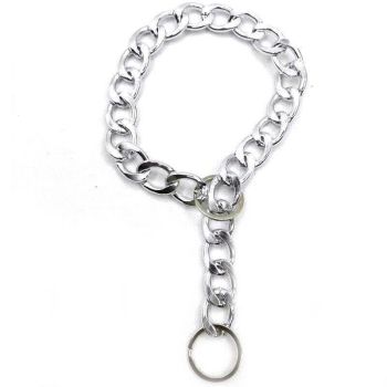 Dog Chain Collar Heavy Duty Choker Double Pet Slip Check Twist Link Chrome Chain Silver - 55CM