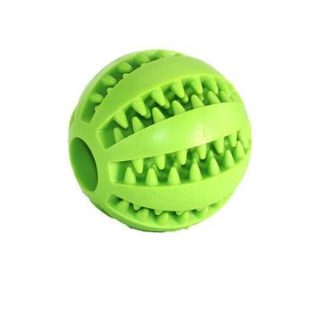 Dog Chew Toy Rubber Ball Treat Dispenser Dental Cleaning Training Play Ball - Yellow Rugby (11.5CM)