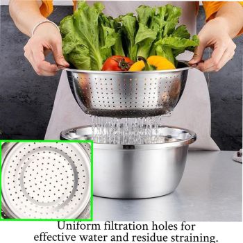 Multifunctional 201 Stainless Steel Basin 3 in 1 Colanders Basin Mixing Bowl Set
