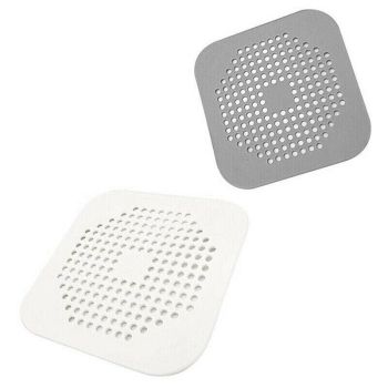 2Pc Square Drain Cover For Shower Drain Hair Catcher Flat Silicone Plug For Bath - 1PC White+ 1PC Grey