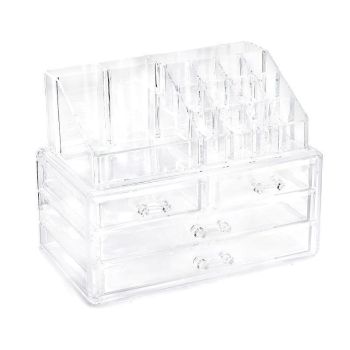 Holder Cosmetic Makeup Organiser 4 Drawer Storage Jewellery Box Clear Acrylic - Without Black Mesh Pad