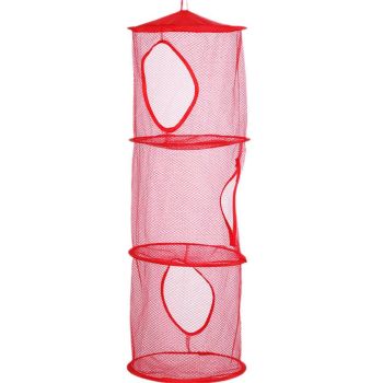Foldable Clothes Drying Basket Three-layer Hanging Storage Breathable Organizer - Red