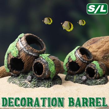 Aquarium Fish Tank Decoration Hiding Cave Simulation Barrel Aquascape Ornament - L