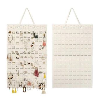 Hanging Jewelry Organizer Earring Necklace Holder Felt Display Storage Rack - Black