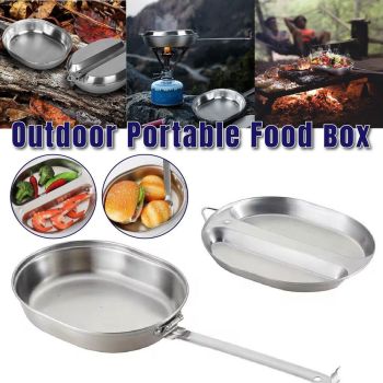Portable Outdoor Stainless Steel Lunch Box Long Handle Oval Camping Cookware
