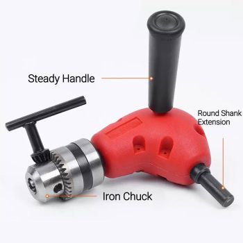 90-Degree Right Angle Drill Attachment 1/4inch Drive Adapter with Chuck Key Tools