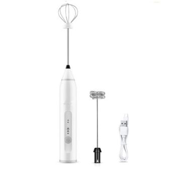 USB Rechargeable Electric Egg Beater Milk Coffee Frother Drink Foamer Mixer Tool - White