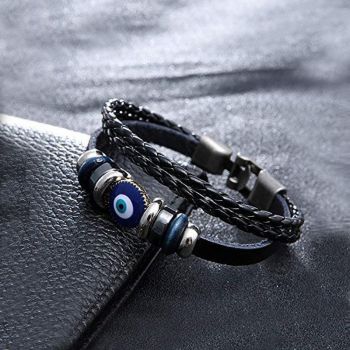 Evil Eye Greek Mati Turkish Nazar Weaved Leather Bracelet Cuff Jewelry