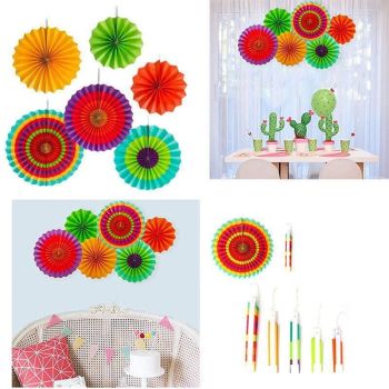 Colorful Paper Fans Party Decorations 6Pcs Mexican Fiesta Hanging Decor Birthday