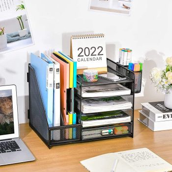 Multi-Tier Desktop Organizer File Holder Document Storage Rack Office Shelf