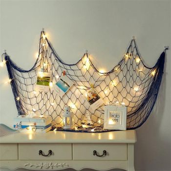Fishing Net Decor DIY Beige/Blue Nautical Decorative Beach Mediterranean Party - Blue