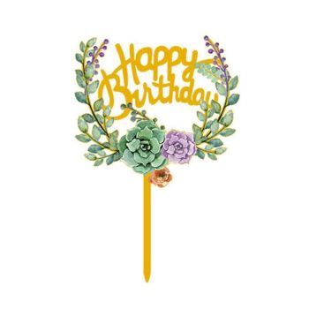 Happy Birthday Anniversary Wedding Cake Flowers Topper Acrylic Party Decorations - NO.01