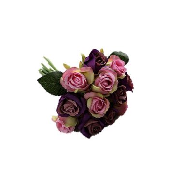 12 Heads Silk Rose Artificial Flowers Fake Bouquet - Champagne