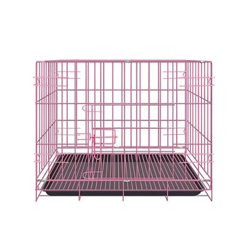 Metal Dog Crate Pet Cage with Divider for Puppies Cats Kennel Indoor Pet House - Large-Pink