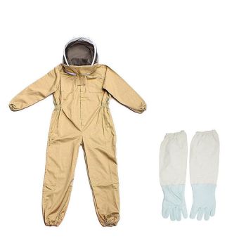 Full Beekeeping Suit Bee Suit Heavy Duty Leather Ventilated Keeping Gloves - L （with Gloves）