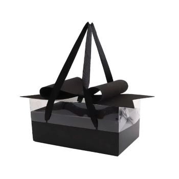 Clear Handheld Flower Gift Box Bow Fruit Flower Packaging Display Box Floral - Black