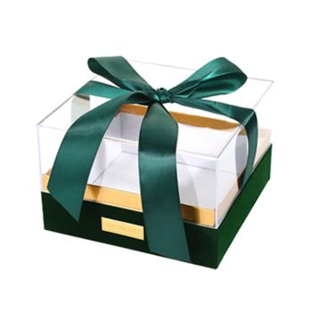 Acrylic Gift Box Clear Souvenir Display Case Bow Storage Container for Packaging - Blue - L