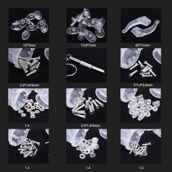 Eyeglass Sun Glasses Optical Repair Tool Screw Nut Nose Pad Assortment Set Kit